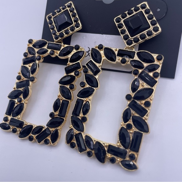 NOIR rhinestone crystal square drop dangle earrings, statement jewelry- New - Picture 3 of 11